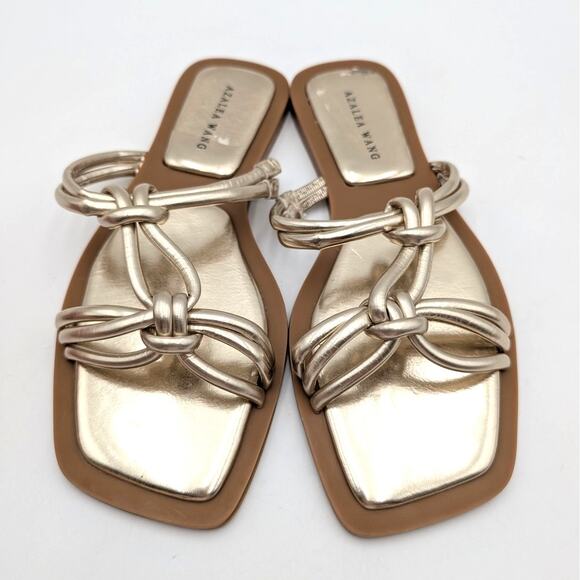 Azalea Wang Stetson Tubular Straps Knot Flat Sandals Women's Gold Sz US7 EU37.5 - Picture 11 of 12
